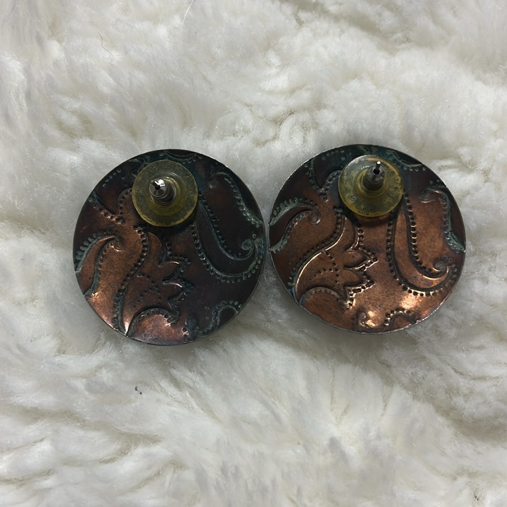 Blue And Copper Paisley Earrings - Picture 3 of 4